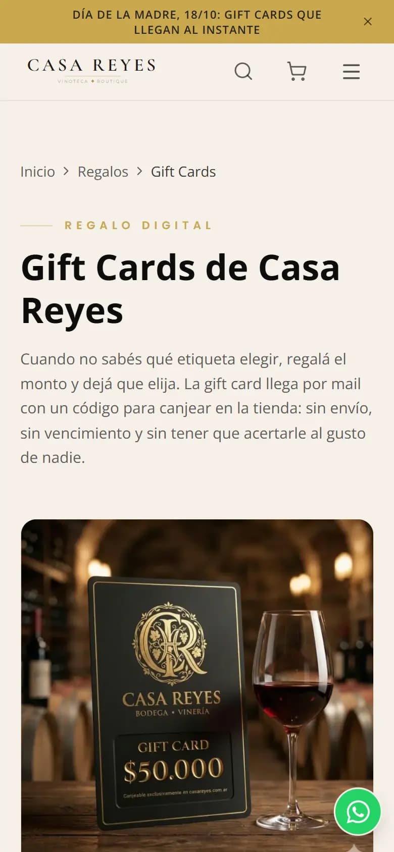 Casa Reyes, Gift cards — celular