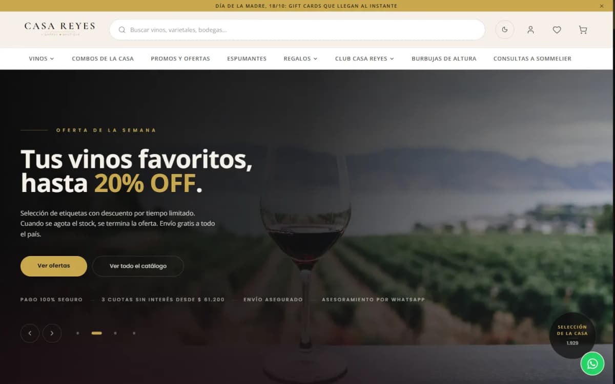 Tienda online de la vinoteca Casa Reyes