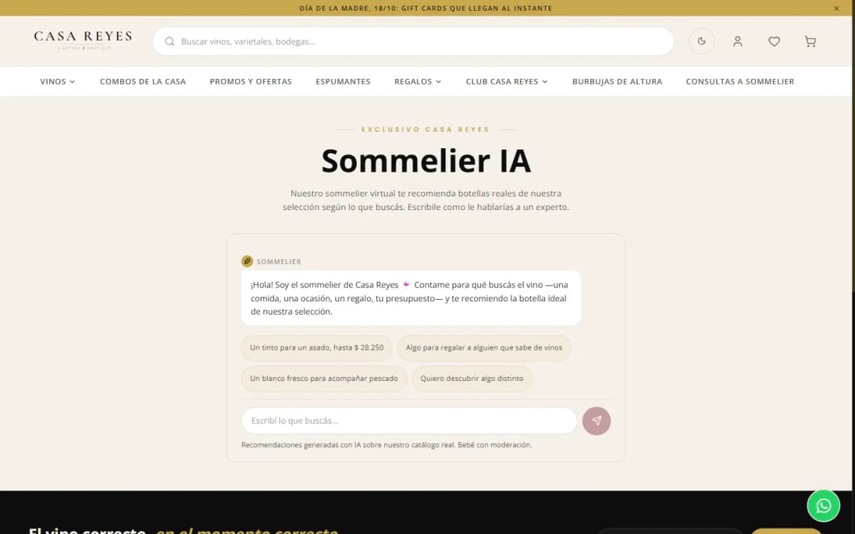 Casa Reyes, Sommelier con IA — escritorio