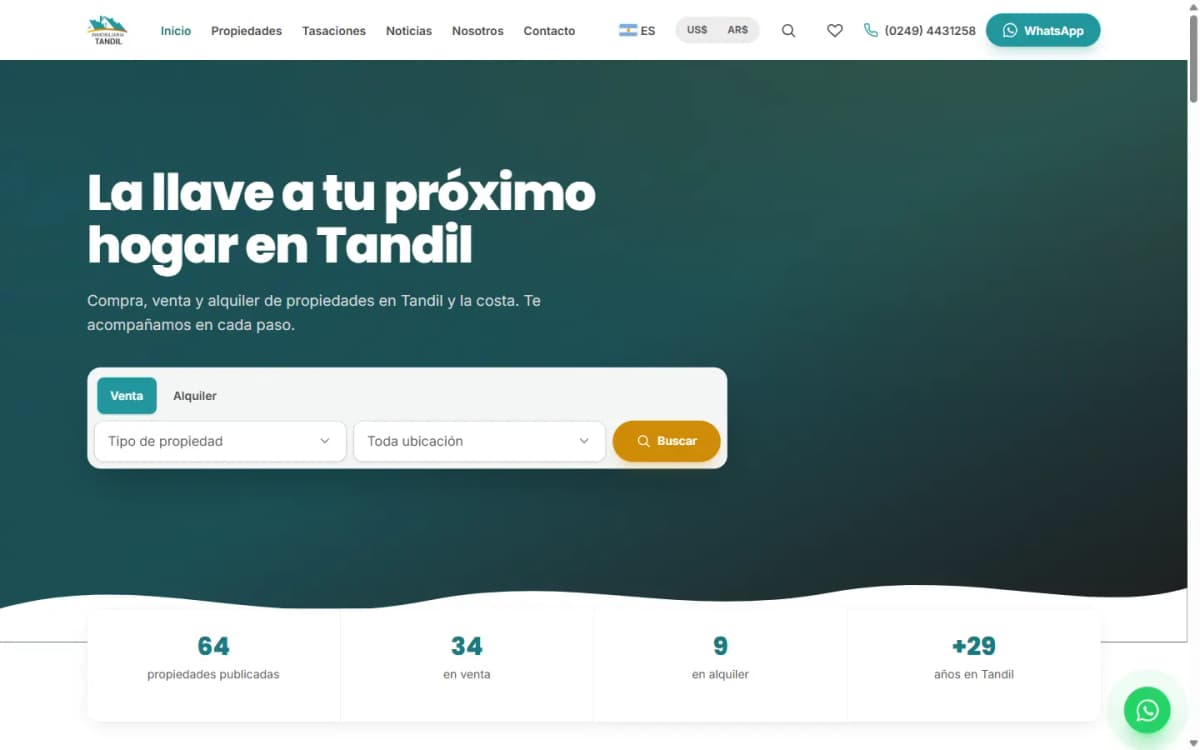 Sitio de la Inmobiliaria Tandil: buscador de propiedades