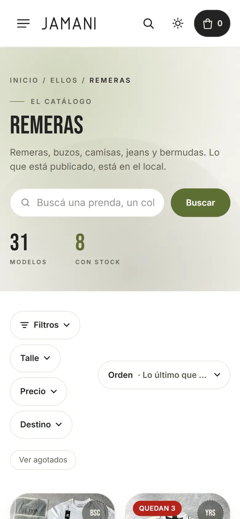 Jamani, Catálogo con filtros — celular