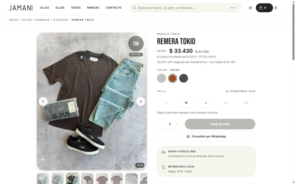 Jamani, Ficha de producto — escritorio