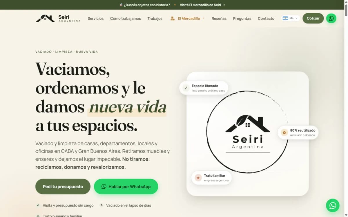 Sitio de Seiri, vaciado de inmuebles y venta de muebles usados