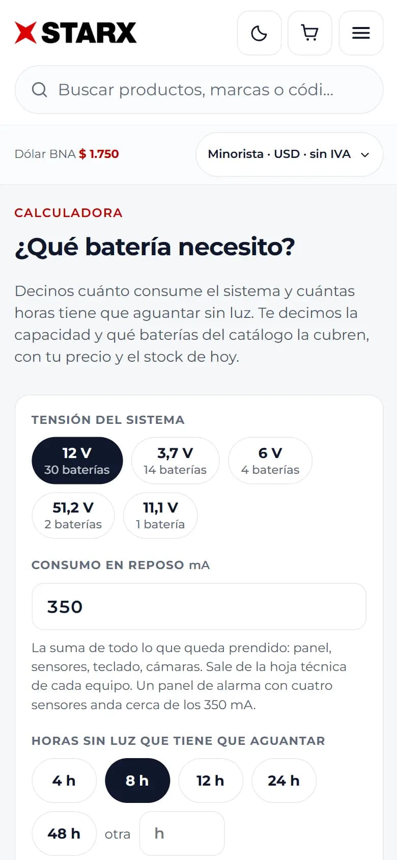 Starx, Calculadora: ¿qué batería necesito? — celular