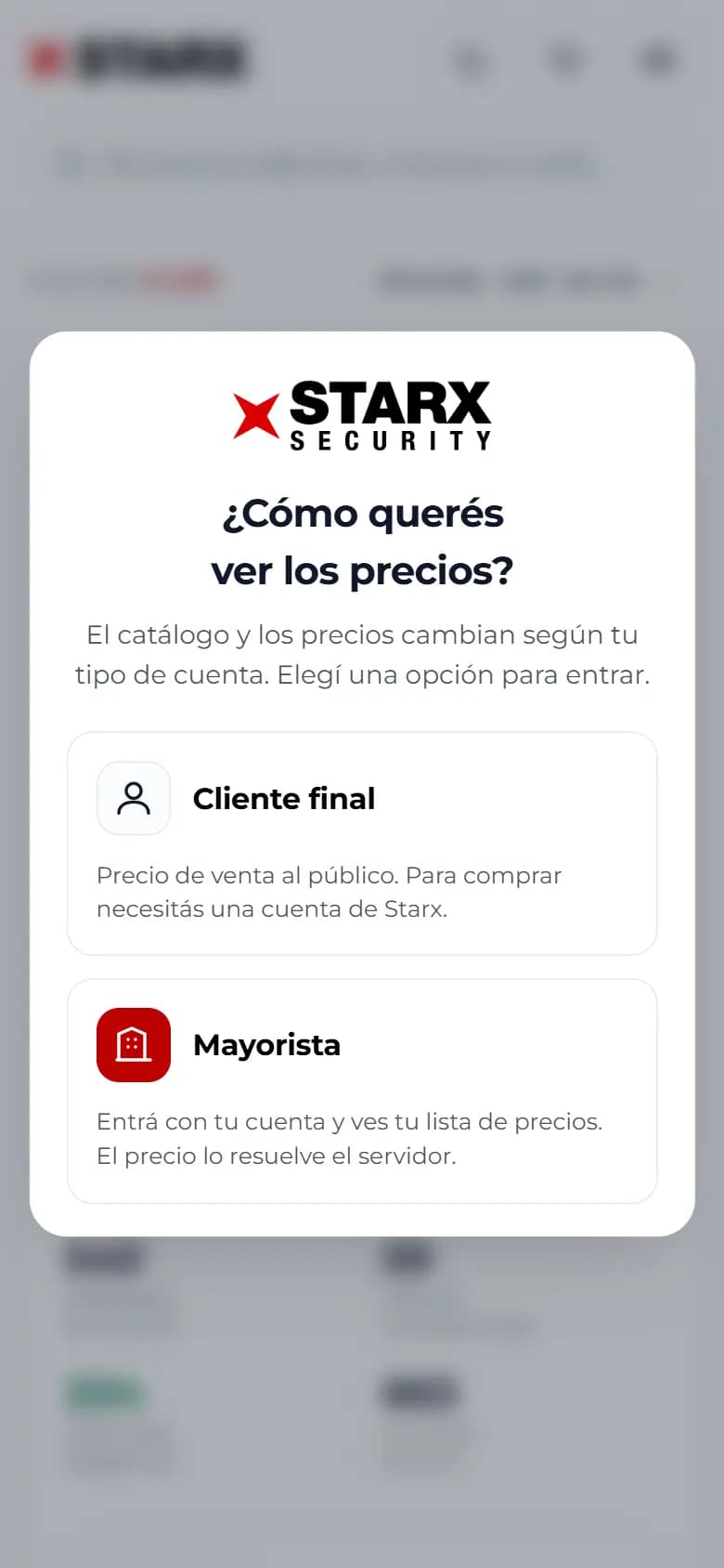 Starx, Cada uno elige cómo ver los precios — celular