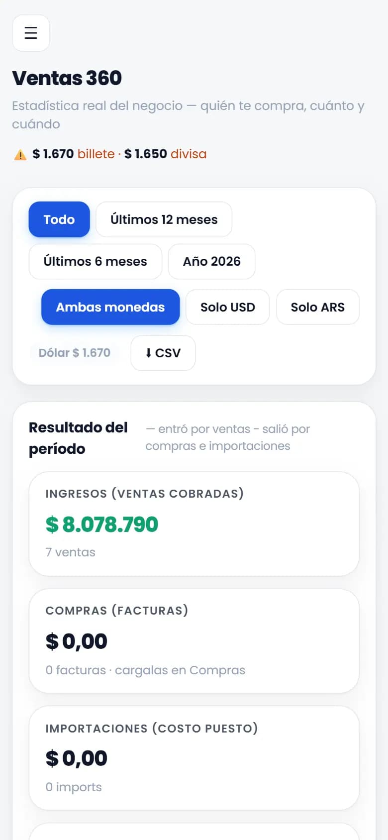 Starx, Panel · ventas 360 — celular