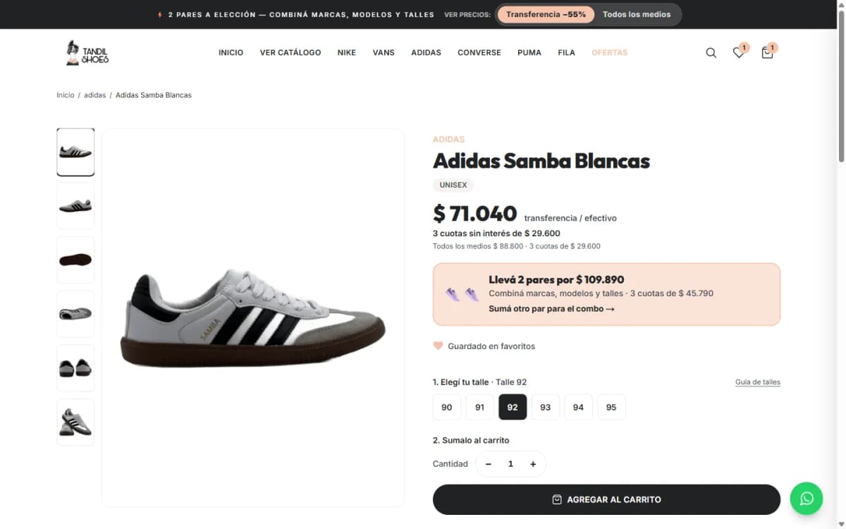Tandil Shoes, Ficha de producto — escritorio