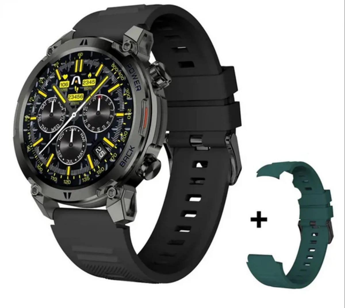 Smartwatch Argomtech C70 Black Aluminium 2 Straps Incluided Black y Green 1.39 Display