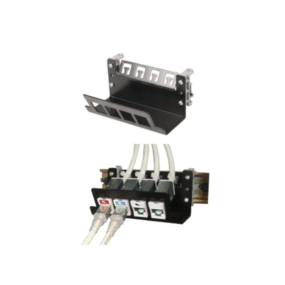 Copper, Patch Panel, Ruggedized, Empty, UTP, 4 Openings, DIN RAIL, Black, Discrete Openings…