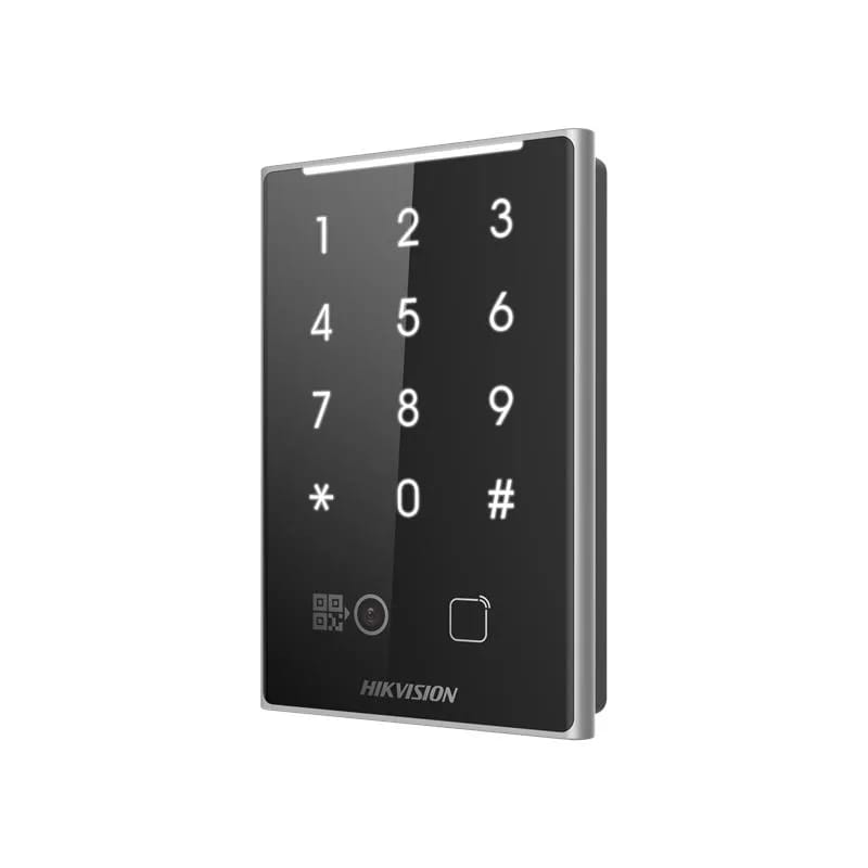 Lectora de control de acceso Hikvision tarjeta, clave y QR RS-485 Wiegand DS-K1109DKB-QR
