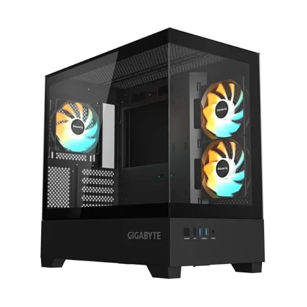 Gabinete Gigabyte C201 Panoramic Mid-Tower doble vidrio templado 3 ventiladores ARGB Black