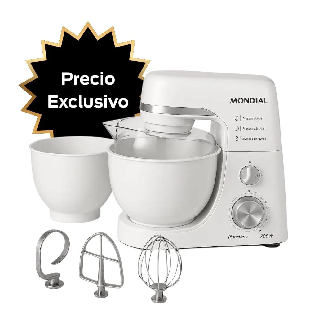 Batidora Planetaria Inox Mondial 700W Blanca