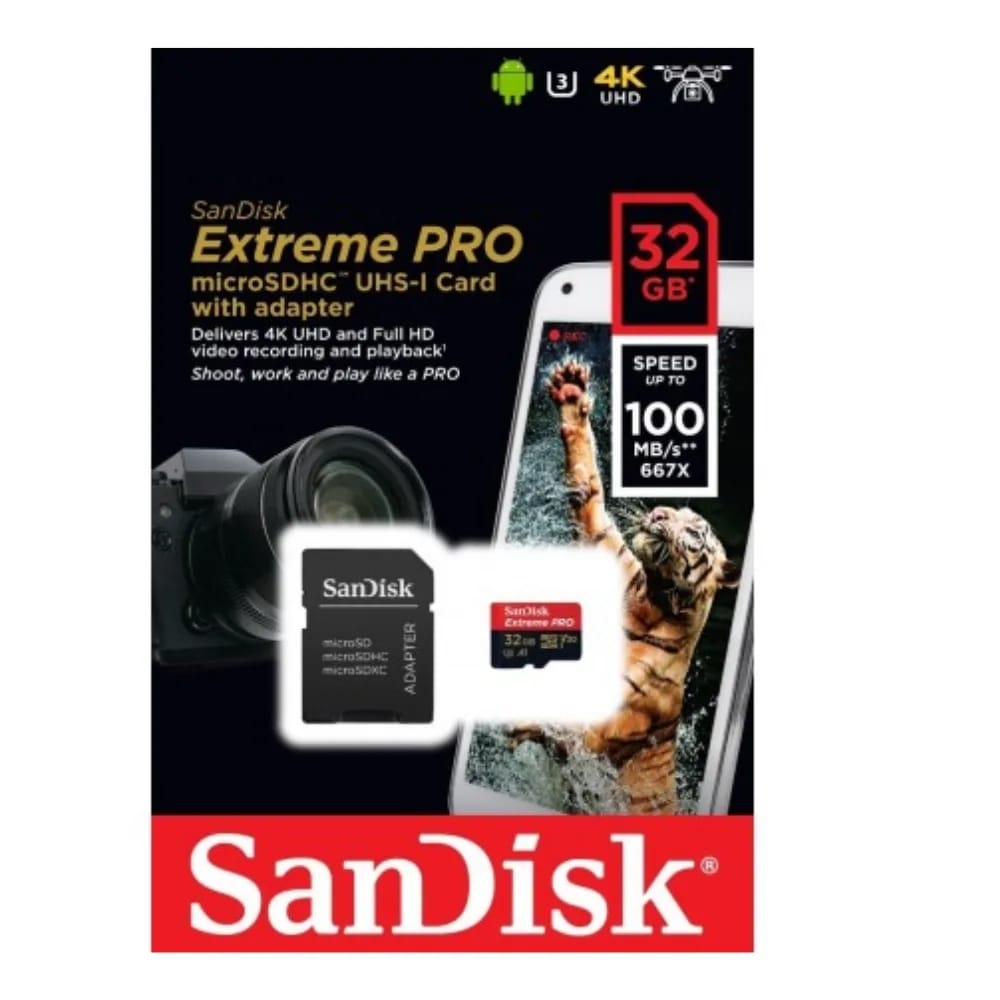 Tarjeta de memoria SanDisk Extreme Pro 32GB microSD UHS-I Card w/Adpt 100 Mb/s