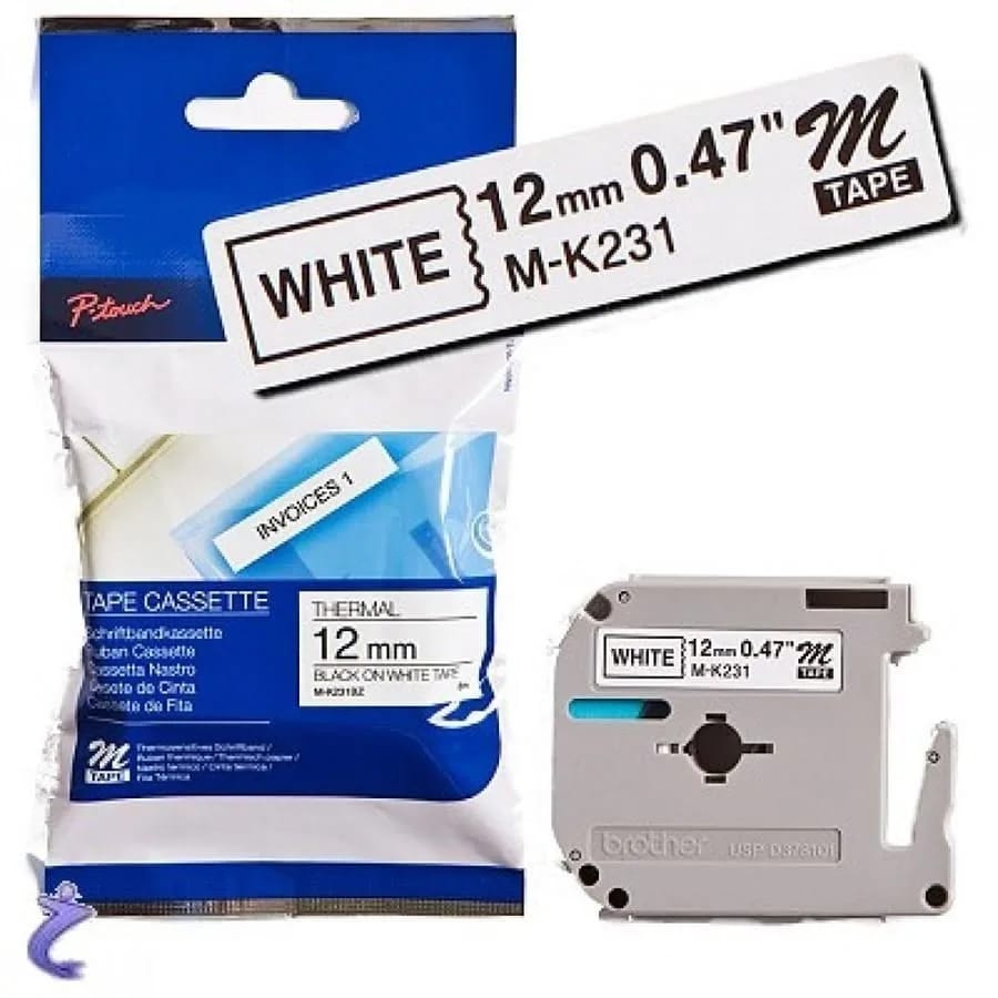 Cinta para rotuladora Brother MK231 12mm Negro/Blanco MK231BZ