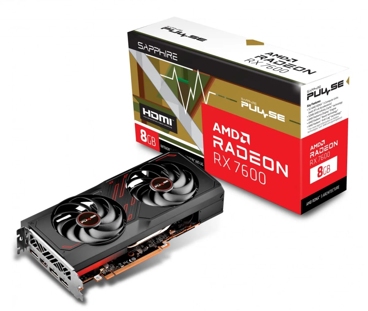 Placa de Video Sapphire Pulse RX 7600 OC 8GB