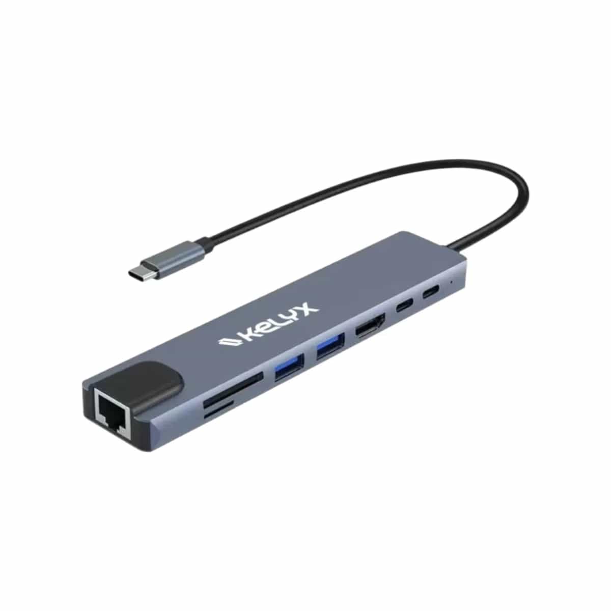Hub Kelyx 8en1 Type C HDMI SD USB 2.0 x2 / USB 3.0 x2 RJ45