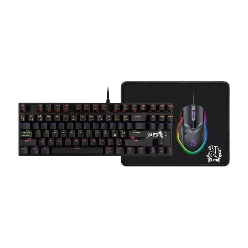 Combo Gamer Raptor Teclado Mecánico 87 teclas + Mouse RGB 7200dpi + Mouse Pad S
