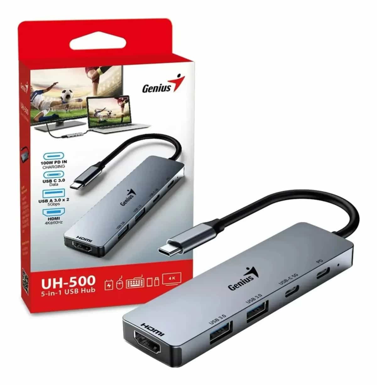 Hub USB-C Genius UH-500 HDMI 4K/60Hz PD 100W