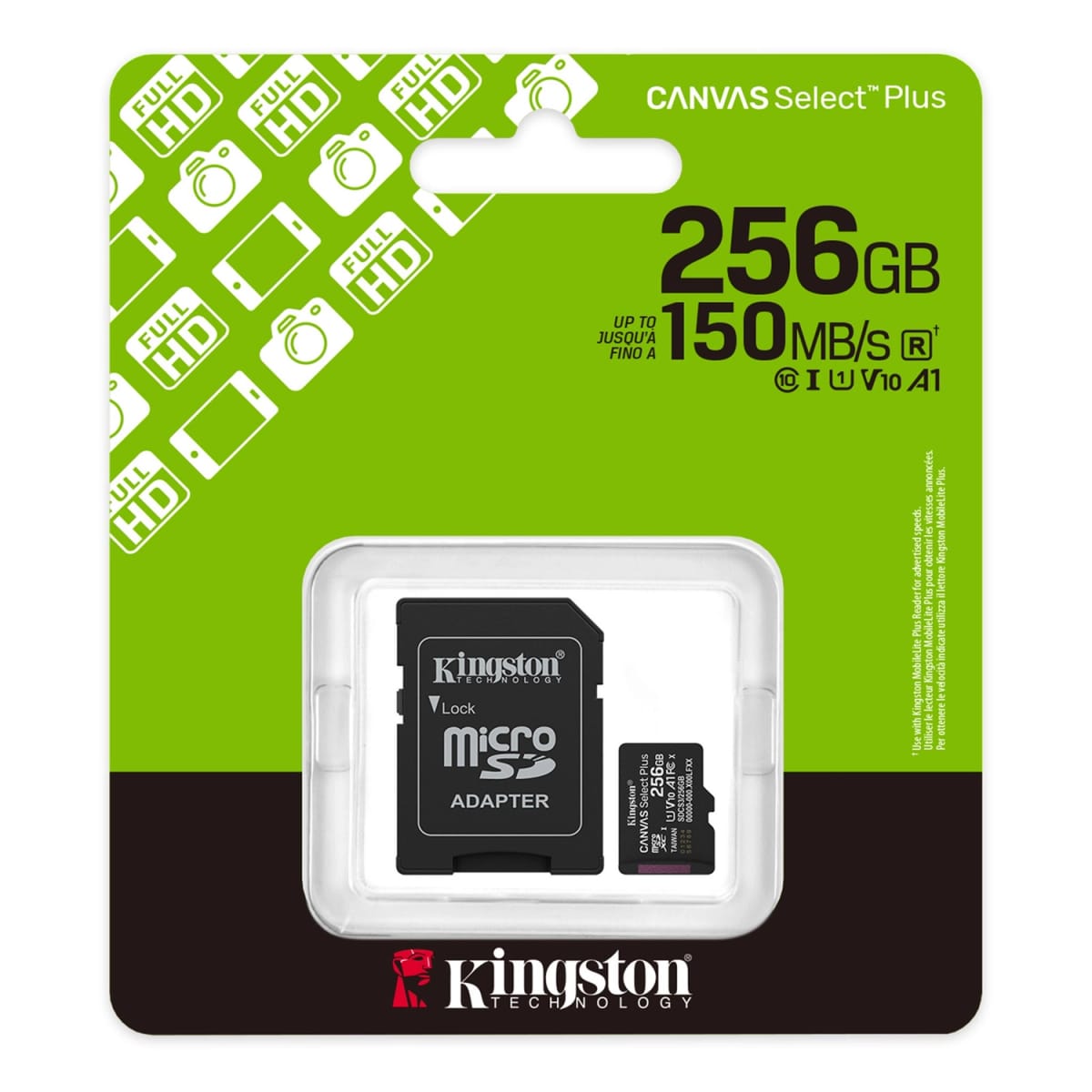 Tarjeta de Memoria KINGSTON Canvas Select Plus MicroSDXC 256GB Gen3 A1 150MB/s con adaptador