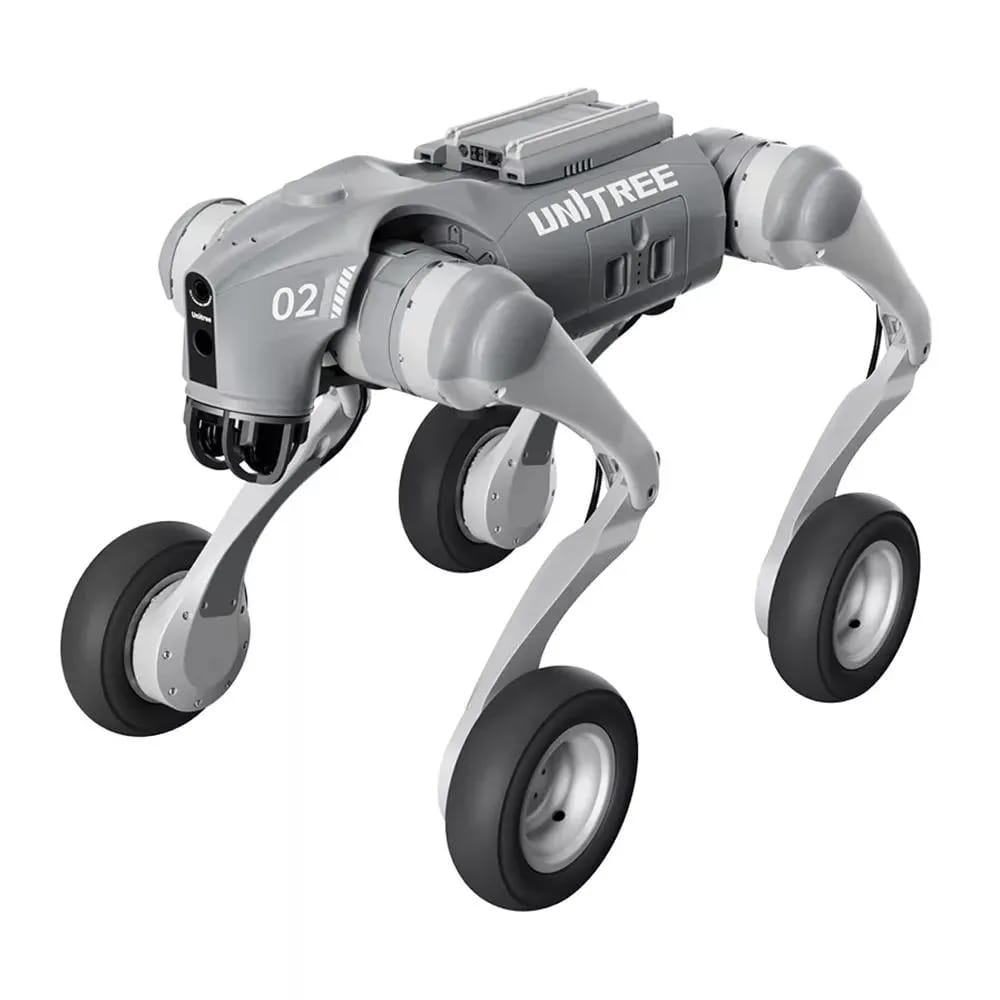 Perro robot con ruedas Unitree Go2-W U2 cuadrúpedo híbrido con IA