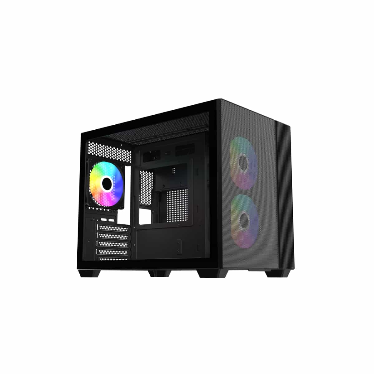 Gabinete Cooler Master Elite 461 Mini Tower 3 Fans Tempered Glass Black sin Fuente