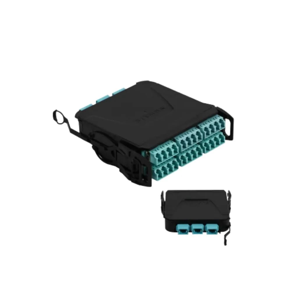 Fiber, LightVerse, Module, Ultra Low Loss, 12 Fiber, LC Shutter, Aqua, Male MTP, Aqua, Black Housing, XGLO, Multimode, Polarity A Or C, OM4, 50/125, Base 12