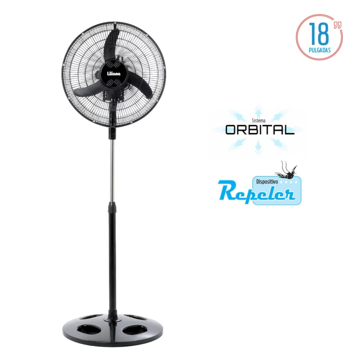Liliana Ventilador Pie 18 Parrilla Metalica Negra Aspas Plasticas VPRN18