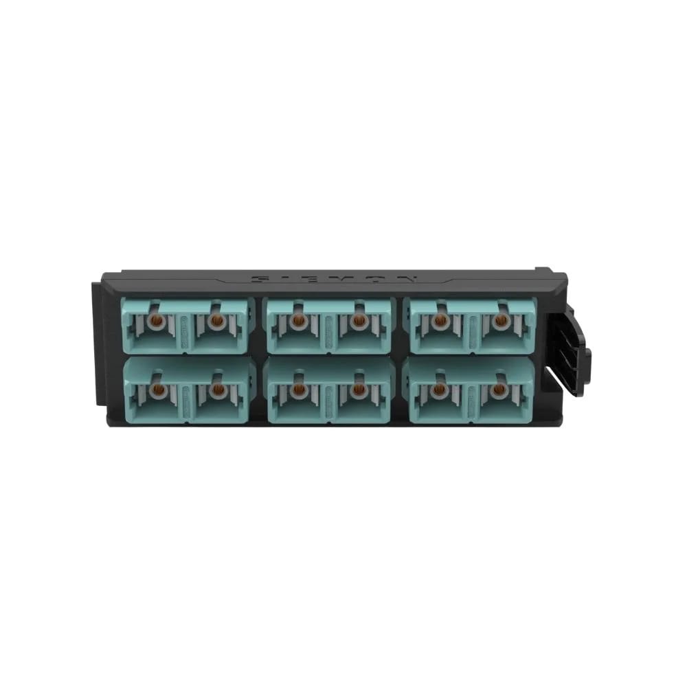 Fiber, Adapter Plate, LightVerse, 12 Fiber, SC, Flat, Aqua Adapter, Black Housing, Phos Bronze Sleeve