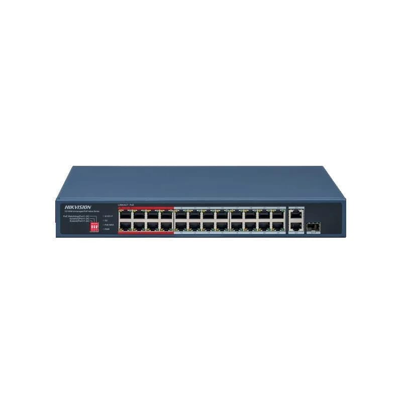 Switch PoE Hikvision 24 puertos 10/100 + 1 Gigabit RJ45 + 1 óptico DS-3E0326P-E/M (C)