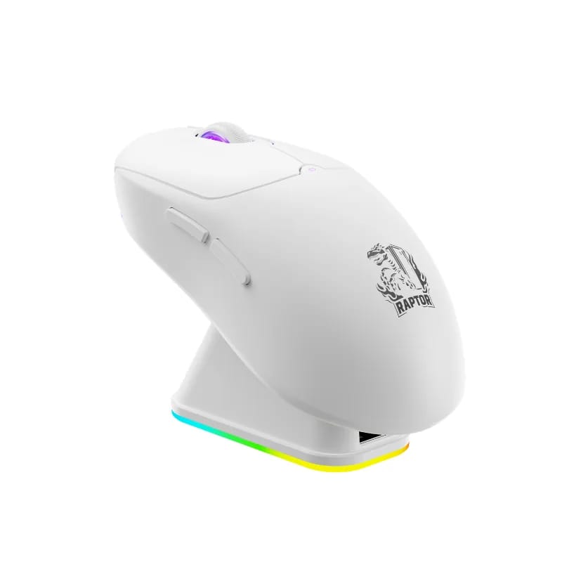 Mouse Gamer Raptor Storm Grip Wireless 4 botones 10000dpi con base cargadora White
