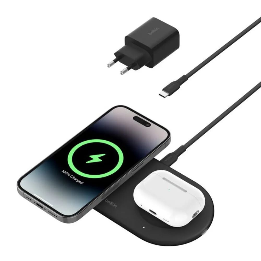 Cargador Belkin Qi2 15W 2 in 1 PAD + USB-C 5W Black