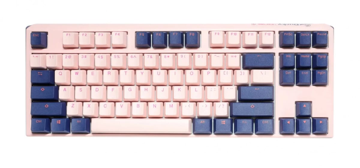 Teclado Mecanico Ducky One 3 TKL Fuji Teclas de color rosa y azul marino Red interruptor Ingles PBT Doble disparo sin costuras Estuche superior rosa