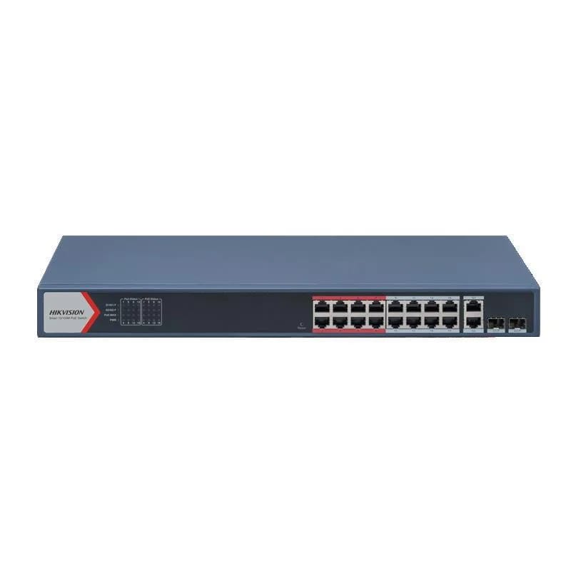 Switch PoE Hikvision smart managed 16 puertos 10/100 + 2 combo Gigabit 230W DS-3E1318P-EI (B)