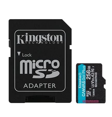 MicroSD KINGSTON 256GB con Adap Canvas GO! Plus Gen4 (4K Cámara-Drones)