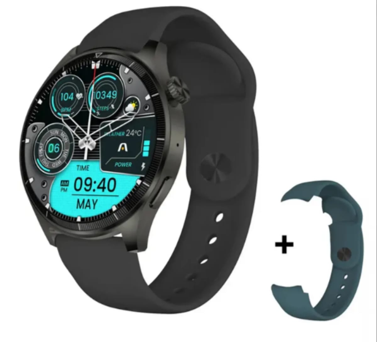 Smartwatch Argomtech C61 Black Aluminium 2 Straps Incluided Black y Green 1.45 Display