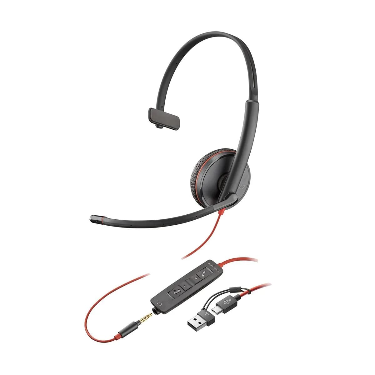 Auricular monoaural Poly Blackwire 3215 USB-C y 3.5mm + adaptador USB-C/A 8X227A6 Bulk