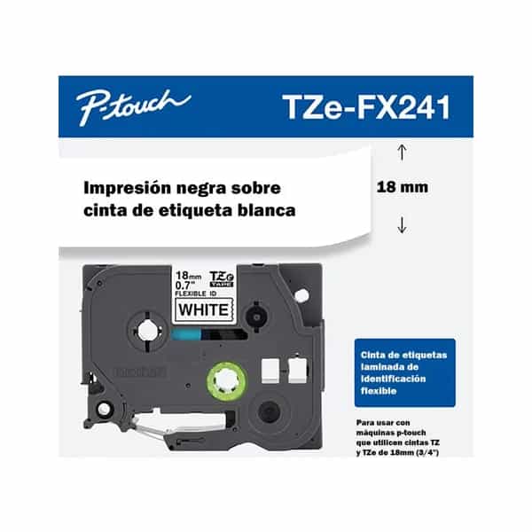 Cinta flexible Brother TZEFX241 negro sobre blanco 18mm x 8m