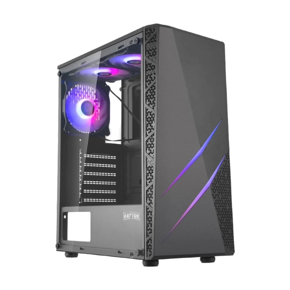 Gabinete Raptor Blaze Force V2 TG Mid-Tower 3 fans RGB con botón de control