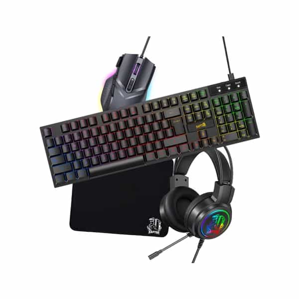 Combo Gamer Raptor Teclado Mecánico 104 teclas + Mouse RGB 7200dpi + Mouse Pad S + Auricular 3.5