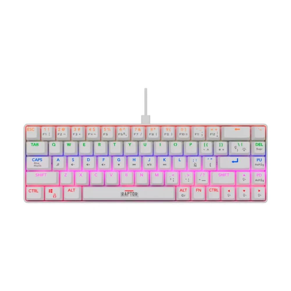 Teclado Gamer Raptor Fireclaw M68 Mecánico Retroiluminado Switch Red Outemu White RAP-TEC-MEC-68-WH