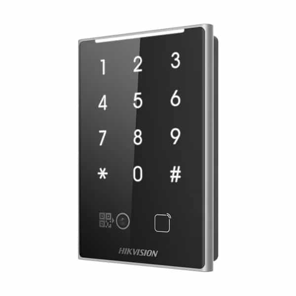 Lectora de control de acceso Hikvision tarjeta, clave y QR RS-485 Wiegand DS-K1109DKB-QR