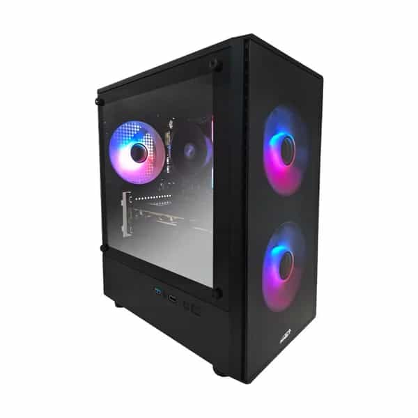 Gabinete gamer Sentey T5 Micro ATX mesh 3 fans ARGB vidrio templado negro T5BLK-SF