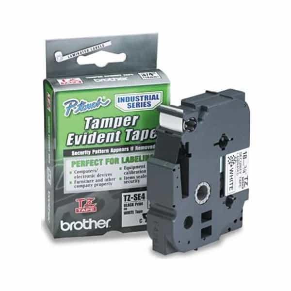 Cinta para rotuladora Brother TZES-E4 laminada negro sobre blanco 18mm x 8m