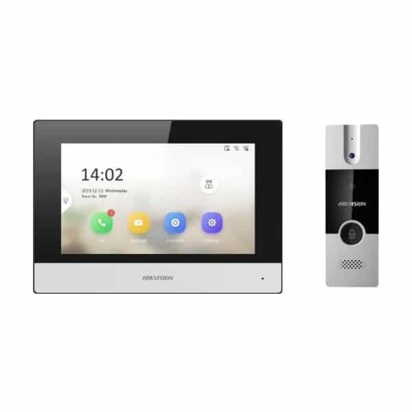 Kit videoportero Hikvision 1080p con pantalla táctil 7" 4 hilos y WiFi DS-KIS302-P