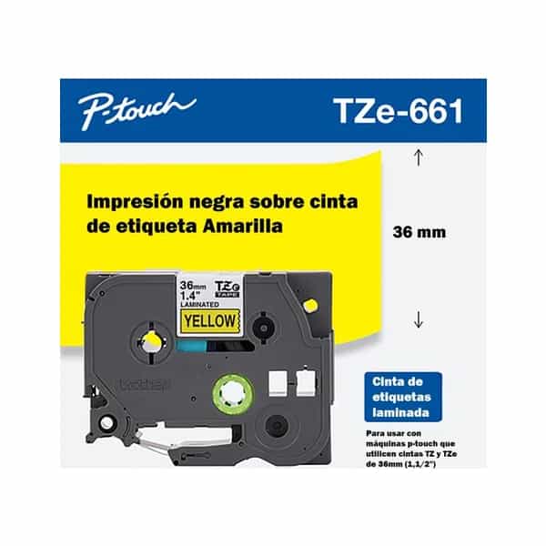 Cinta laminada Brother TZE661 negro sobre amarillo 36mm x 8m