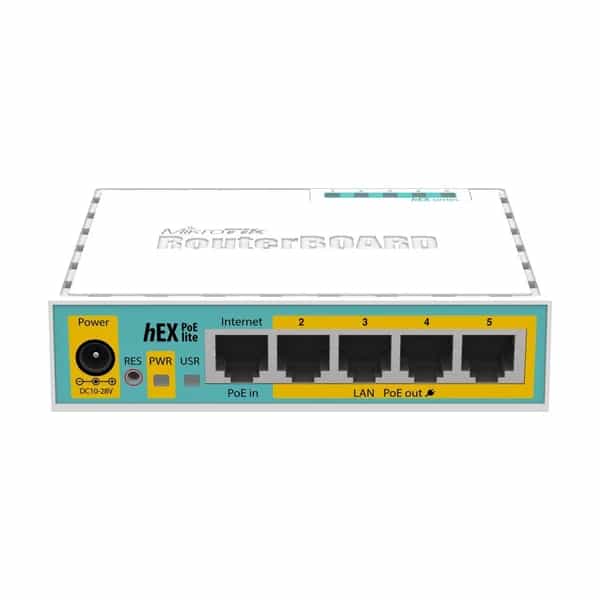 Router MikroTik hEX PoE lite RB750UPR2 5 puertos LAN 4 PoE 650MHz 64MB RAM con fuente