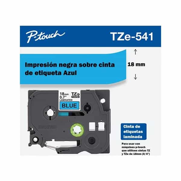 Cinta laminada Brother TZE541 negro sobre azul 18mm x 8m