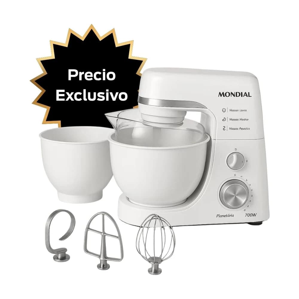 Batidora planetaria Mondial Inox 700W Blanca BP-03-2