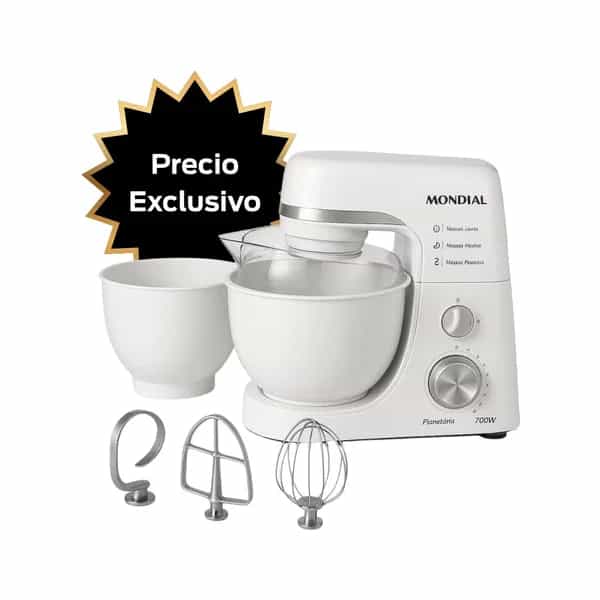 Batidora planetaria Mondial Inox 700W Blanca BP-03-2