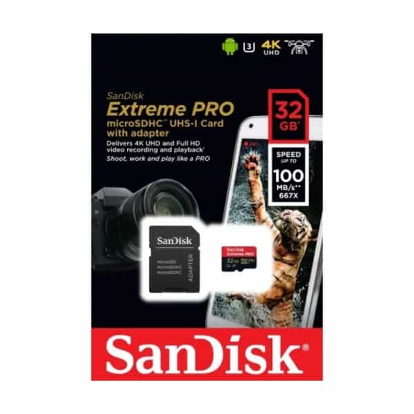 Tarjeta de memoria SanDisk Extreme Pro microSD 32GB UHS-I 100MB/s con adaptador